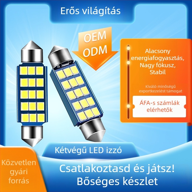 LED autó plafonlámpa 42 mm 2835, kettős hegyű, nagy fényerő, világítás a rendszámhoz, a csomagtartóhoz és a belső térhez