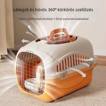 Hordozható háziállat szállítódoboz macskáknak és kutyáknak, autóban használható, PP anyagból, tetőablakkal