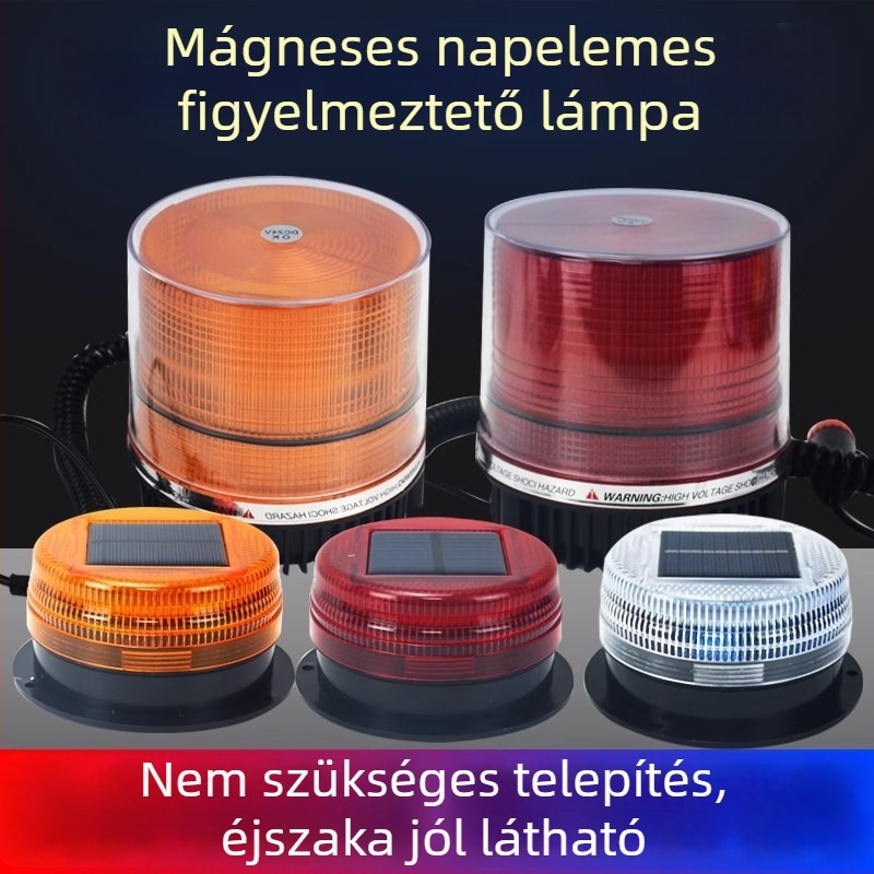Napelemes autótető világítás, figyelmeztető jelzéssel és mágneses rögzítéssel