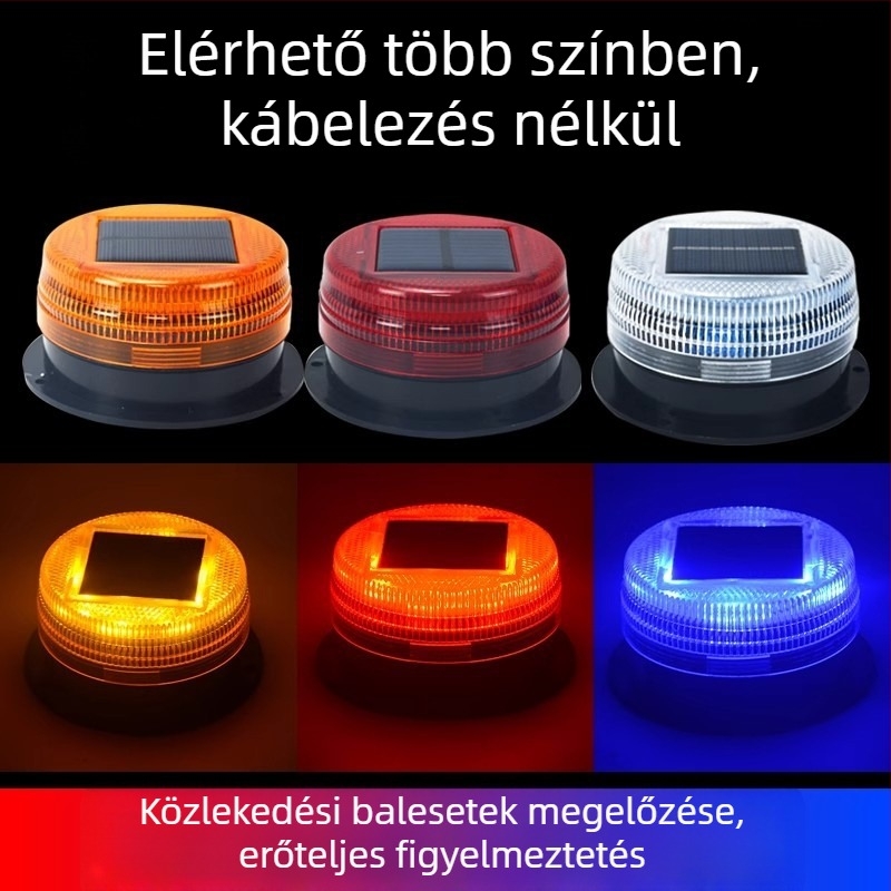 Napelemes autótető világítás, figyelmeztető jelzéssel és mágneses rögzítéssel