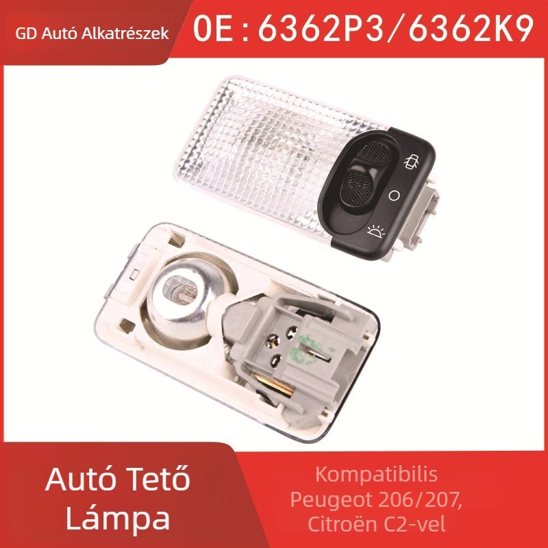 Autó tetőfény 6362P3 6362K9 Peugeot 206/207/C2 kompatibilis