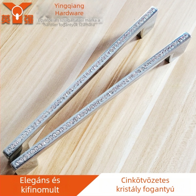 Gardrób- és szekrényajtó kilincs kristályokkal, cinkötvözet, elektroplattált felülettel, könnyű luxus stílus