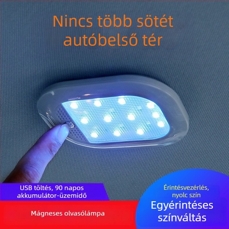 Autóhoz készült színes LED olvasólámpa, belső mennyezeti világítás, csomagtartó mennyezeti lámpa