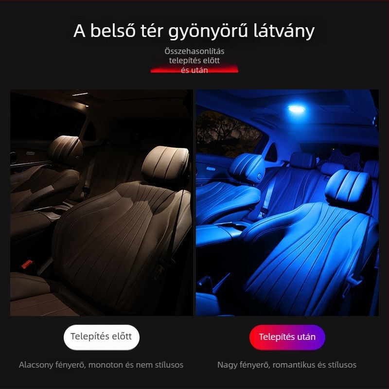 Autóhoz készült színes LED olvasólámpa, belső mennyezeti világítás, csomagtartó mennyezeti lámpa
