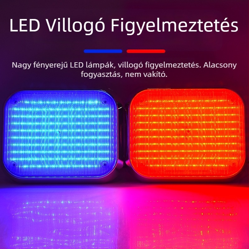 Bohang LED tetőfény – figyelmeztető lámpa, 220V, piros–kék villogó járművekhez