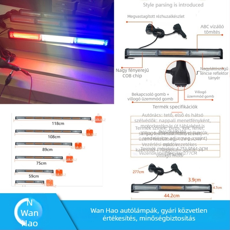 COB LED szalag villogó fény a jármű tetején lévő rúdra – figyelmeztető fény építőgépekhez