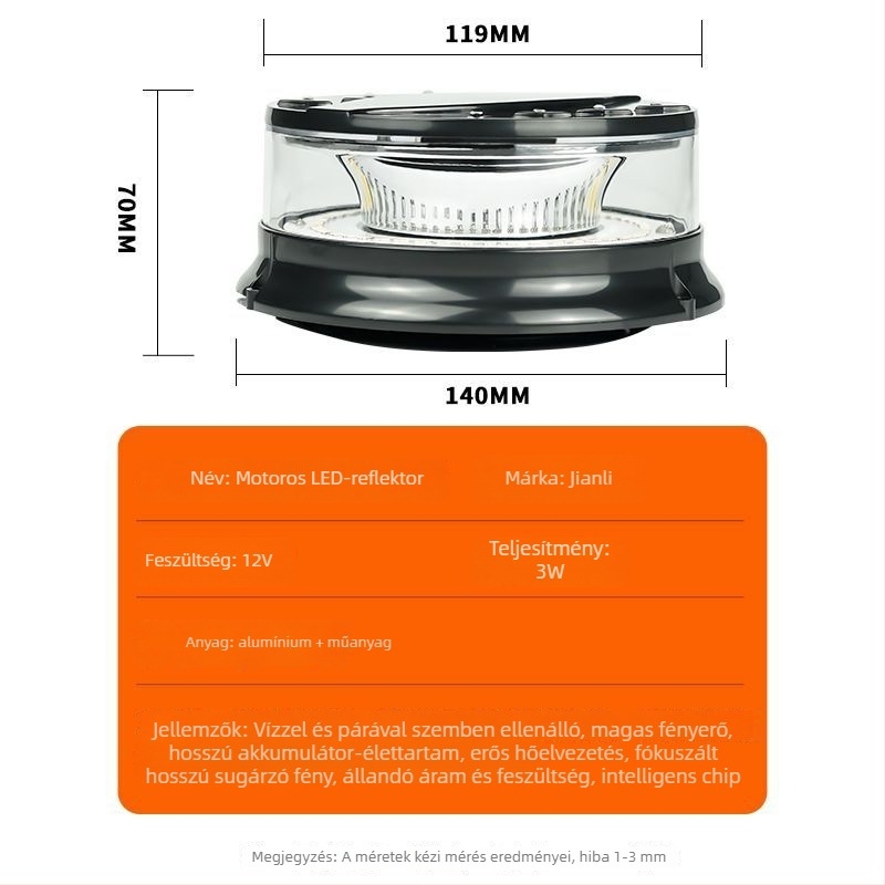 Autó LED tetővilágítás mágneses alapú, 4W, 12–24V, 50 000 óra élettartam