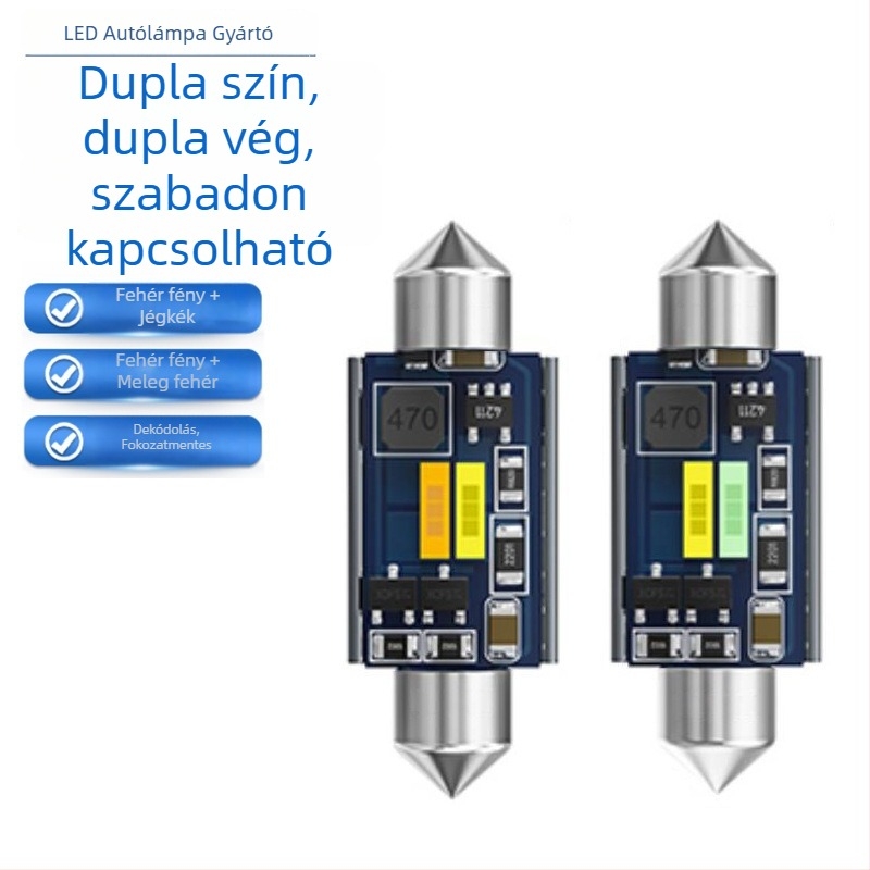 Autó LED olvasólámpa és hangulatvilágítás, kéttónusú fehér és jégkék, CSP 1860, 36 mm-es tetővilágítás