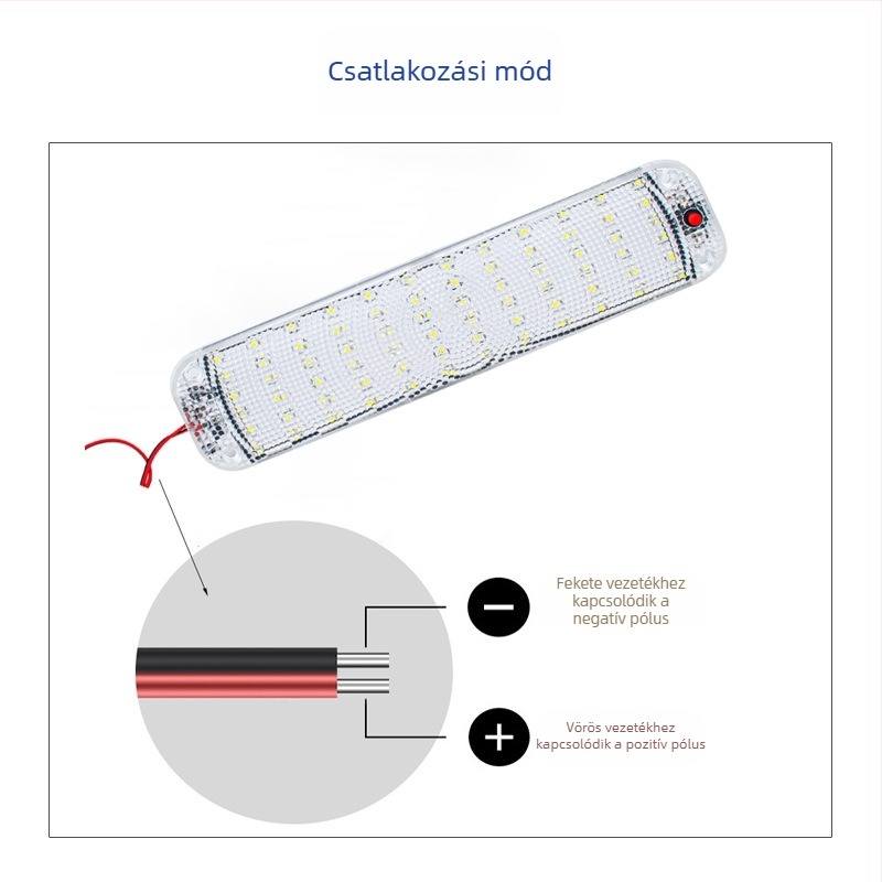 RV belső LED fénypanel, vékony és rendkívül fényes olvasó- és kabintető világítás, 12W, 12-80V, 800 lm, 6500K, 100000 h