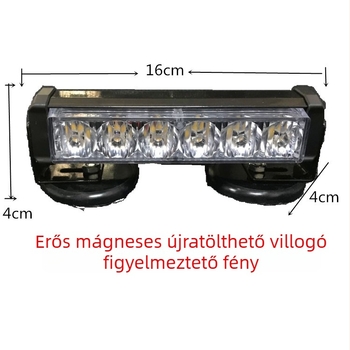 Akkumulátoros LED járműfigyelmeztető fény mágneses tartóval, 12–24V, 6W, 1200 lm, alumínium ötvözet test