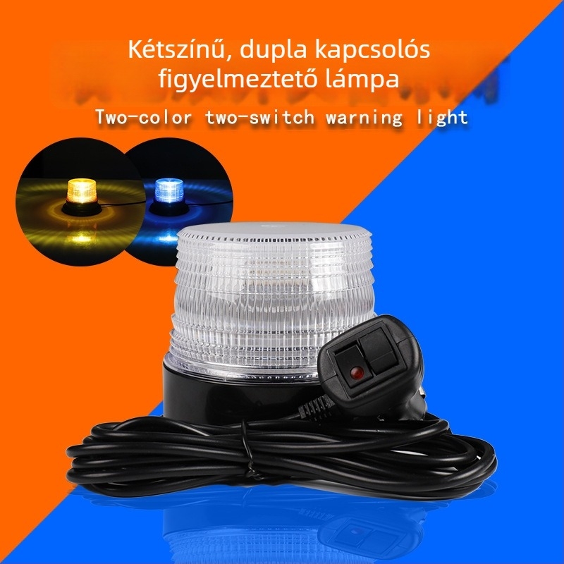 Mágneses tető LED figyelmeztető fény építőipari járművekhez – sárga/kék/piros villogó, szerelés nélkül, útakadály-lámpa