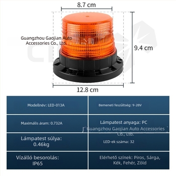 32-LED tetőfény mágneses rögzítéssel építőipari járművekhez, figyelmeztető forgó fény, 9-30V