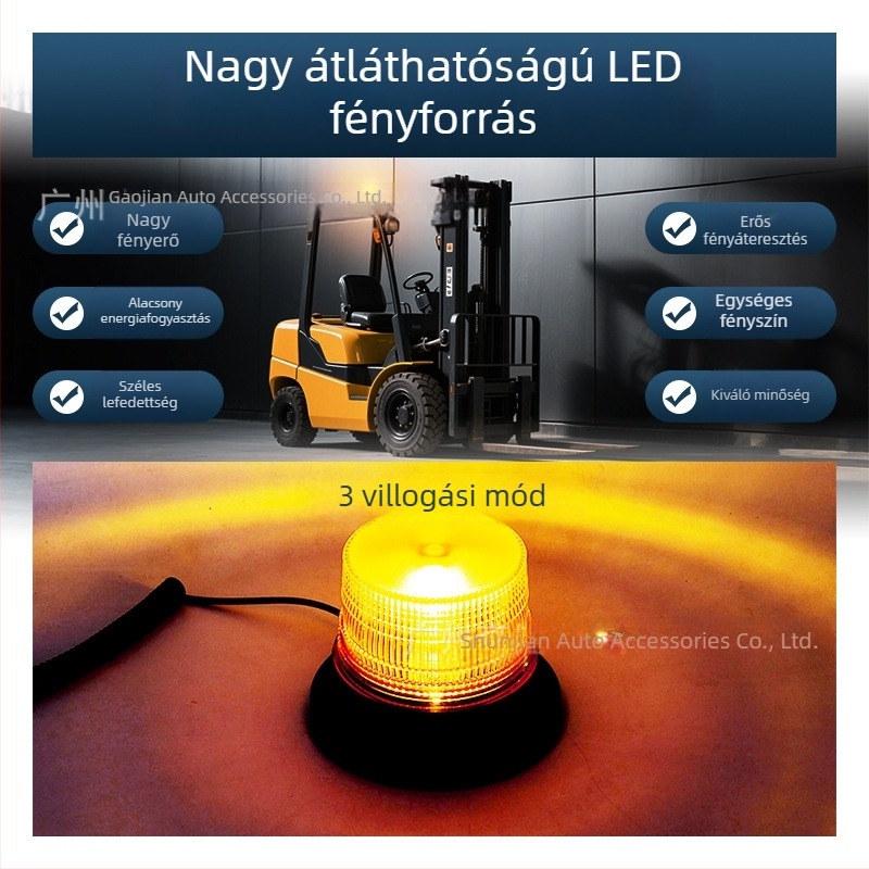 32-LED tetőfény mágneses rögzítéssel építőipari járművekhez, figyelmeztető forgó fény, 9-30V