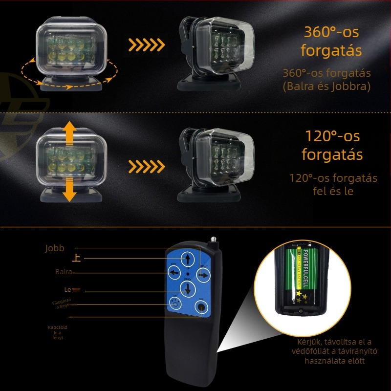 LED autó tetőfény, távirányítású lámpa, 100W, 10000 lm, 9-32V, alumíniumötvözet ház