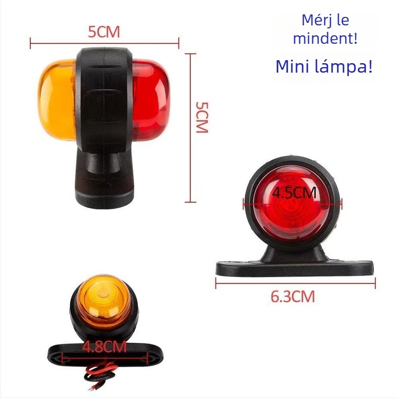 Teherautó tetőfény, mini kettős oldalú szélességjelző, piros-sárga kétoldalú LED figyelemfelhívó fény, 12V-24V univerzális