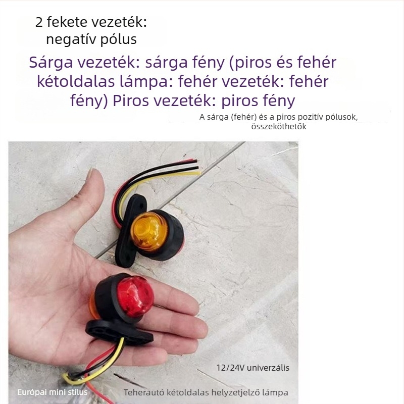 Teherautó tetőfény, mini kettős oldalú szélességjelző, piros-sárga kétoldalú LED figyelemfelhívó fény, 12V-24V univerzális