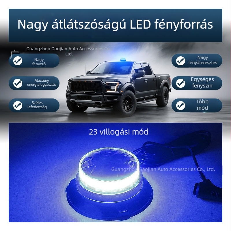 LED autó mágneses figyelmeztető fény, nagy fényerővel, vízálló sürgősségi mentő lámpa, forgó mennyezeti lámpa