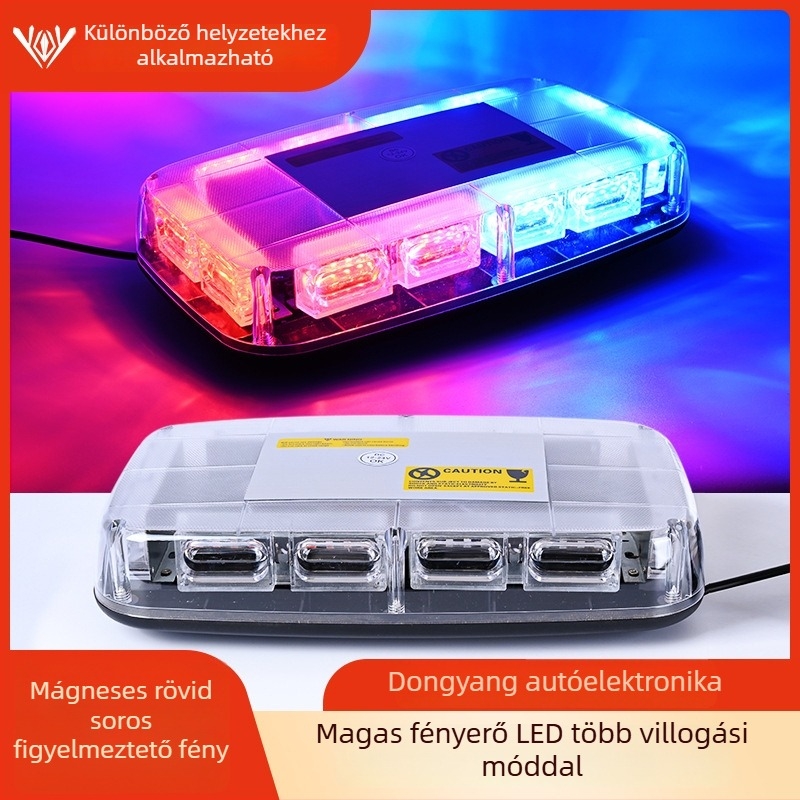 Autó figyelmeztető fény 48 LED-del, mágneses tetőre szerelés, 12–24V DC, modell 823A-48LED