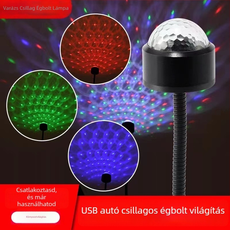 Autó LED tetővilágítás - hangaktivált atmoszférikus lámpa, modell 12, 0.1 W, 5 V