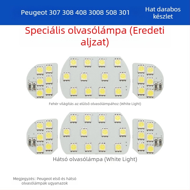 Autó tető LED olvasólámpa – 6-darabos készlet, 12V, 3W, 8000 lm, kompatibil Peugeot és Citroën C5 Elysee