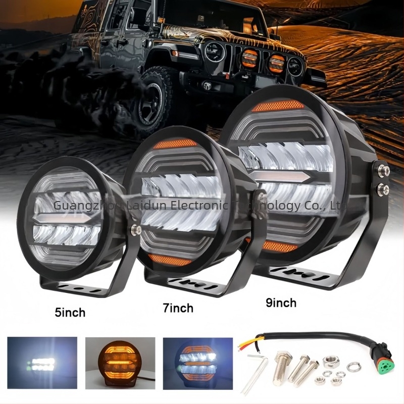 5/7/9 hüvelykes LED menetfény halo gyűrűkkel Jeep Wranglerhez, tetőre és első lökhárítóra szerelhető, terep használatra