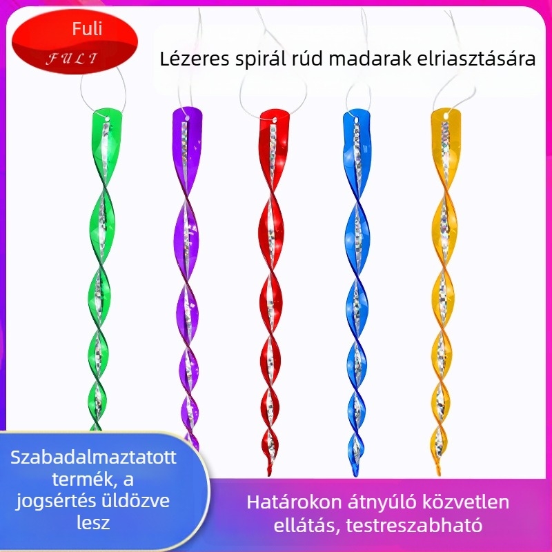 10 darab színes lézerspirál madárriasztó rúdszett balkonra és kertbe