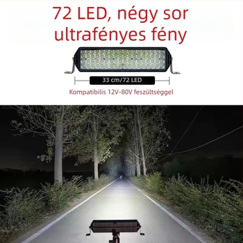 Magas fényerősségű LED fénycsík autókhoz és építőipari járművekhez, 12V-80V univerzális, hosszú szalag