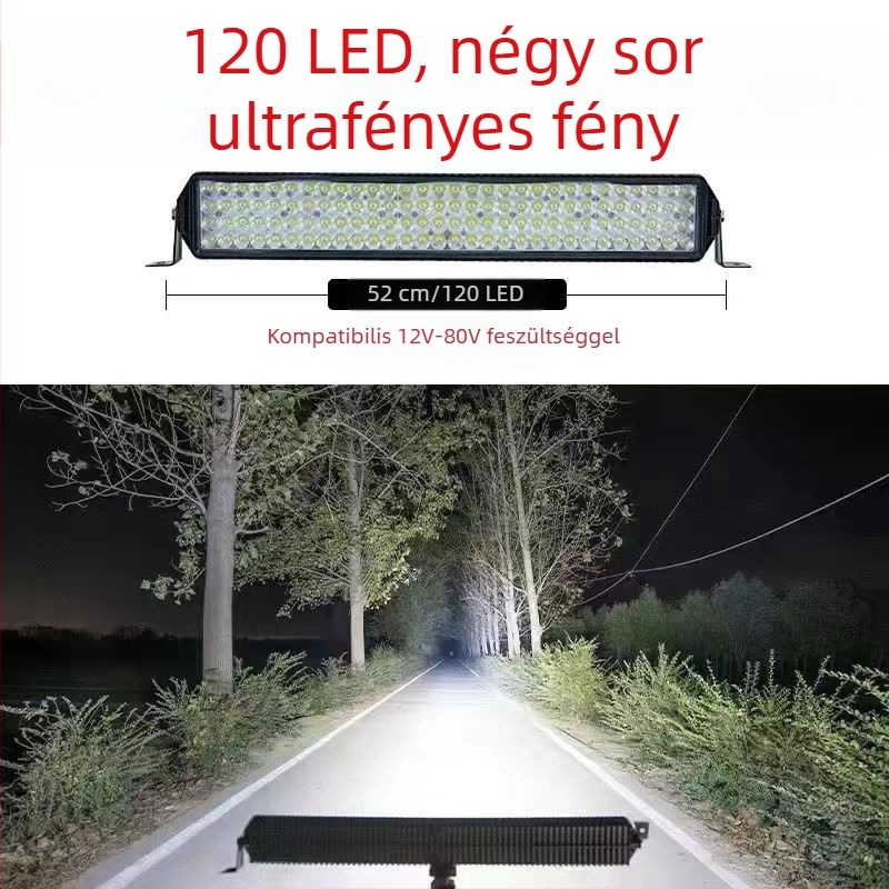 Magas fényerősségű LED fénycsík autókhoz és építőipari járművekhez, 12V-80V univerzális, hosszú szalag