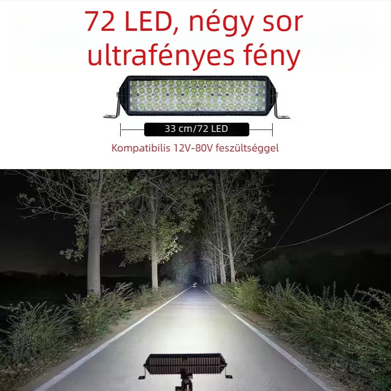 Magas fényerősségű LED fénycsík autókhoz és építőipari járművekhez, 12V-80V univerzális, hosszú szalag
