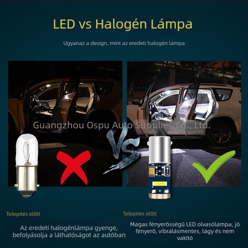 Autó belső LED lámpa BA9S/BAX9S/BAY9S CSP1860×3 LED 3W, 12V, IP68, 400 lm