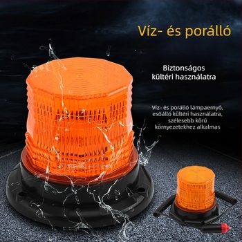 LED tetőfény mágneses rögzítéssel mérnöki járművekhez és targoncákhoz, nagy fényerővel riasztó/signál fény, 12V, 7W, 520 lm, modell JSD01/2