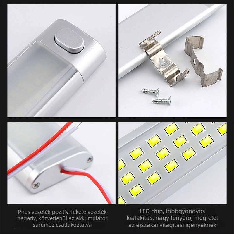 LED kabinvilágítás olvasólámpával, 30–40 cm, teherautó dobozos, kisbusz és hajó tető világítás