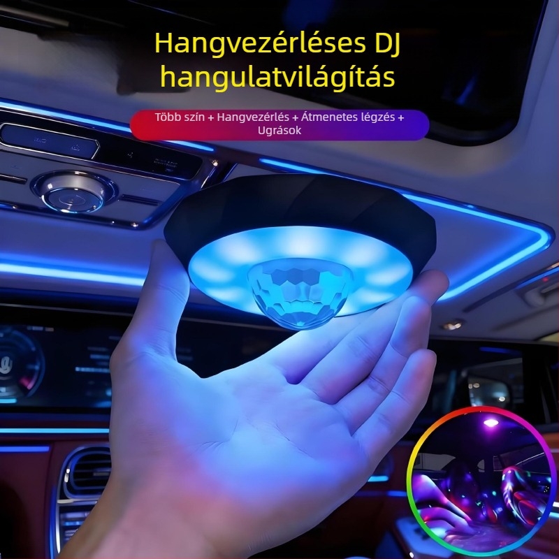 DJ atmoszferikus fény autóhoz, univerzális LED diszkó lézerfény, 10W, 4.5V, mennyezeti rögzítés ragasztóval