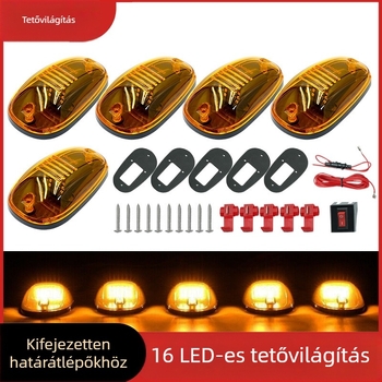 16 LED-es tetőfény pickup és terepjáró járművekhez, sárga riasztó fény
