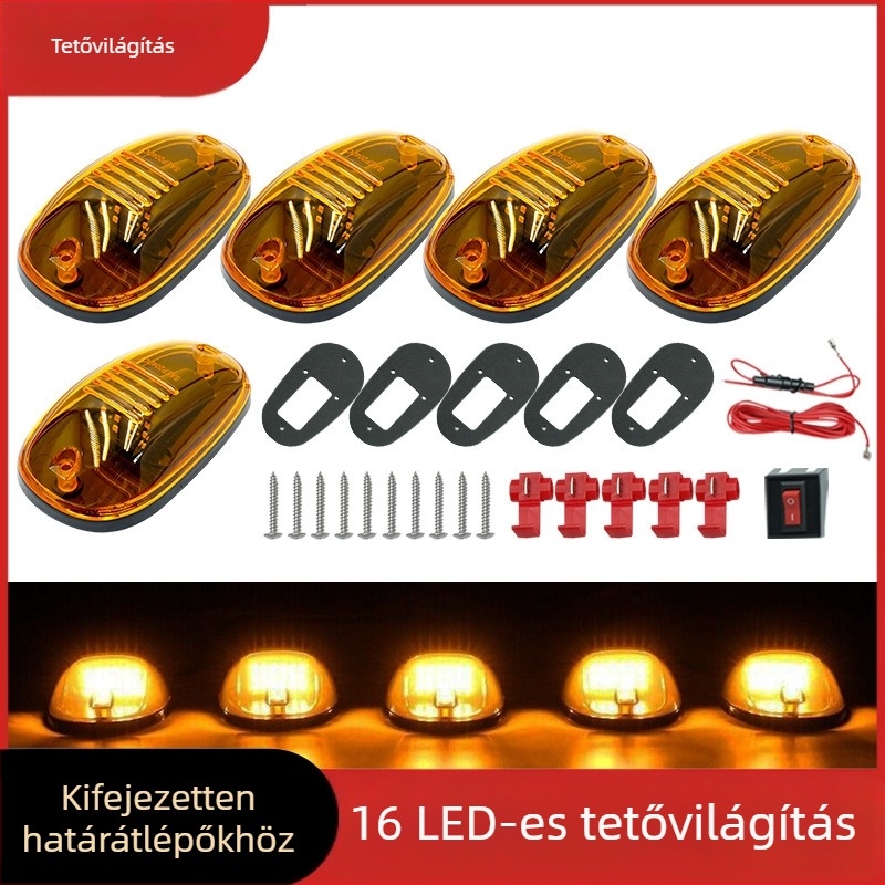 16 LED-es tetőfény pickup és terepjáró járművekhez, sárga riasztó fény