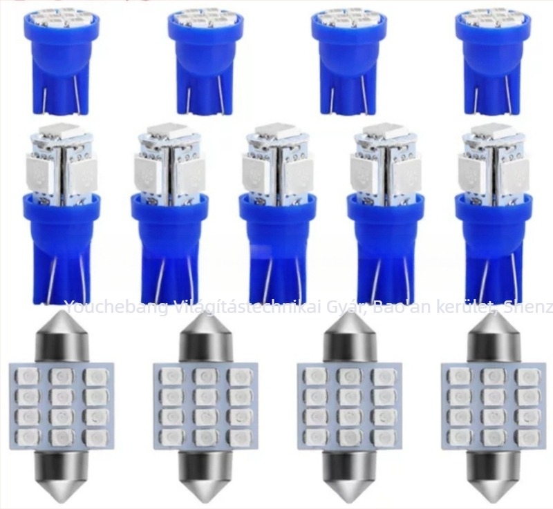 13 darabos autó LED készlet – belső olvasó fény, utasteri világítás és rendszámtábla világítás, 12 SMD 1206