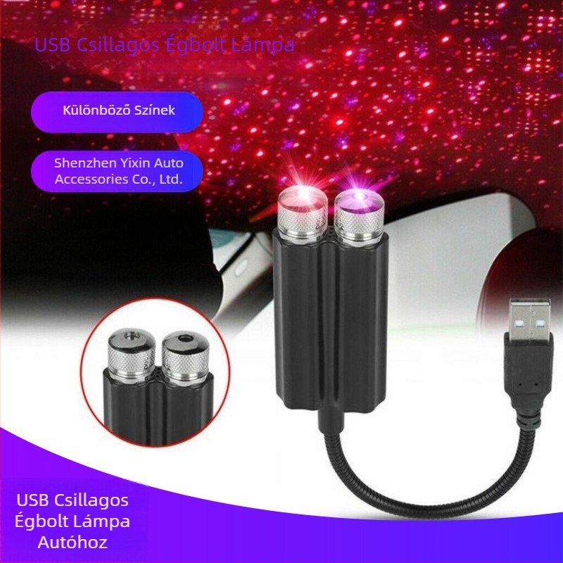 USB autó belső hangulatvilágítás csillagos égbolttal, lézeres vetítés és hangvezérlés