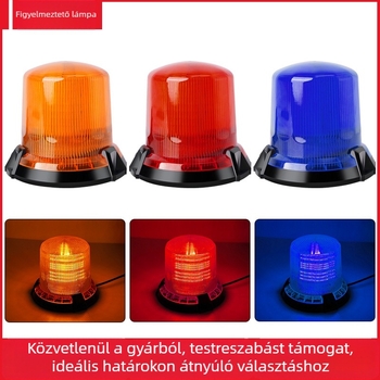 LED tetőre szerelhető figyelmeztető lámpa, vészvillogó, 7W, 700lm, 12–80V, kör alakú mágneses rögzítés, több színű (sárga/piros/kék), alkalmas iskolai buszokra és ipari járművekre