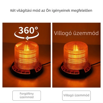 LED tetőre szerelhető figyelmeztető lámpa, vészvillogó, 7W, 700lm, 12–80V, kör alakú mágneses rögzítés, több színű (sárga/piros/kék), alkalmas iskolai buszokra és ipari járművekre