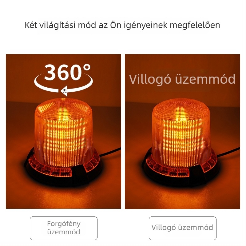 LED tetőre szerelhető figyelmeztető lámpa, vészvillogó, 7W, 700lm, 12–80V, kör alakú mágneses rögzítés, több színű (sárga/piros/kék), alkalmas iskolai buszokra és ipari járművekre