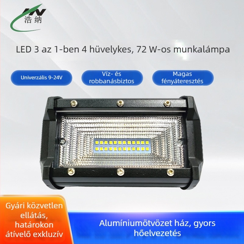 5 hüvelykes LED munkalámpa, két sor LED fénysugár, három LED-es kialakítás, reflex kupola, tetőre vagy első lökhárítóra szerelhető
