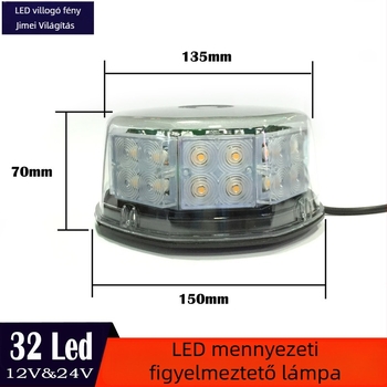 32-LED autó tetőstrobe fény, 12-30V, 1200 lm, Modell 820B, ABS