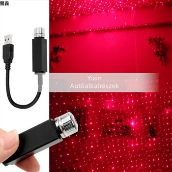 USB-vel működő autó belső világítás, csillagos ég, vörös dinamikus hangvezérlés, vetítés és dekoratív fény