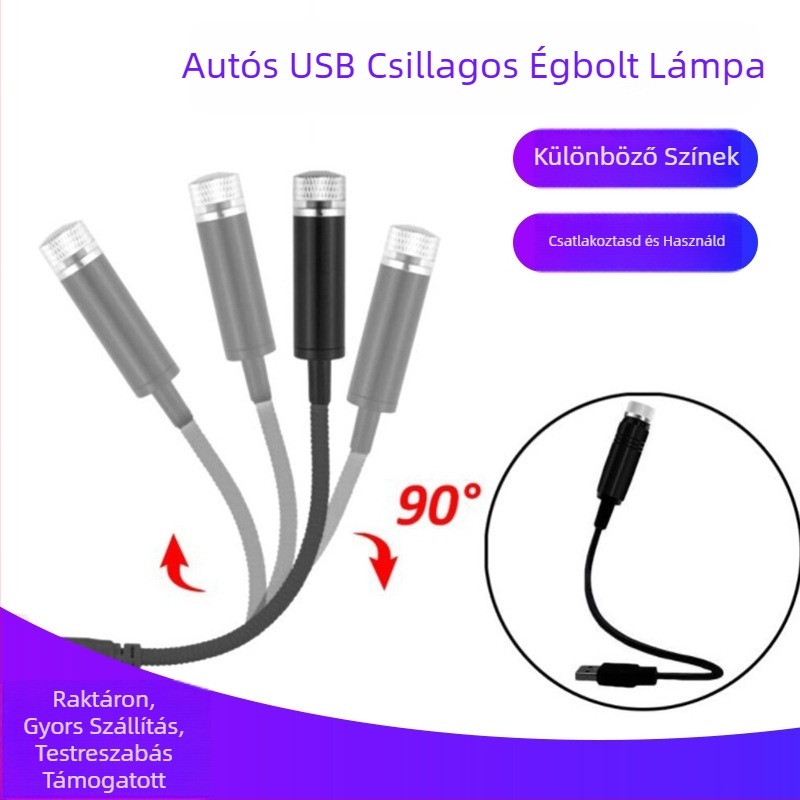 USB-vel működő autó belső világítás, csillagos ég, vörös dinamikus hangvezérlés, vetítés és dekoratív fény