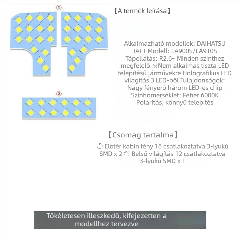 LA900S/LA910S autó LED tetőlámpa — 12V, 24W, 5000 lm, élettartam 20000 óra