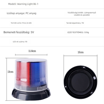 Napelemes forgó figyelmeztető fény, vízálló, modell JSD06-1, 1.5W/5V, iskolabuszhoz