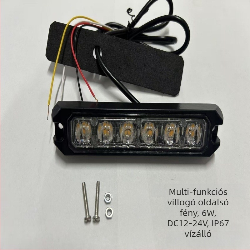 Kamion oldalsó LED lámpák, 6 LED, nagy fényerő, alumínium ház (6W, 12-24V, 1.5A, Modell 6LED)