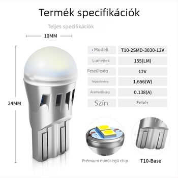 T10 LED belső világítás autóhoz – 2SMD-3030, 12V, 150 lm, állandó áram, dekódolható irányjelző fény