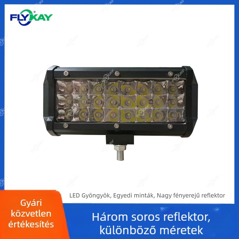 LED hosszú sávú munka lámpa háromsoros fényvetővel – 72W, 12-24V, 8000lm, 6500–7000K, alumínium ház