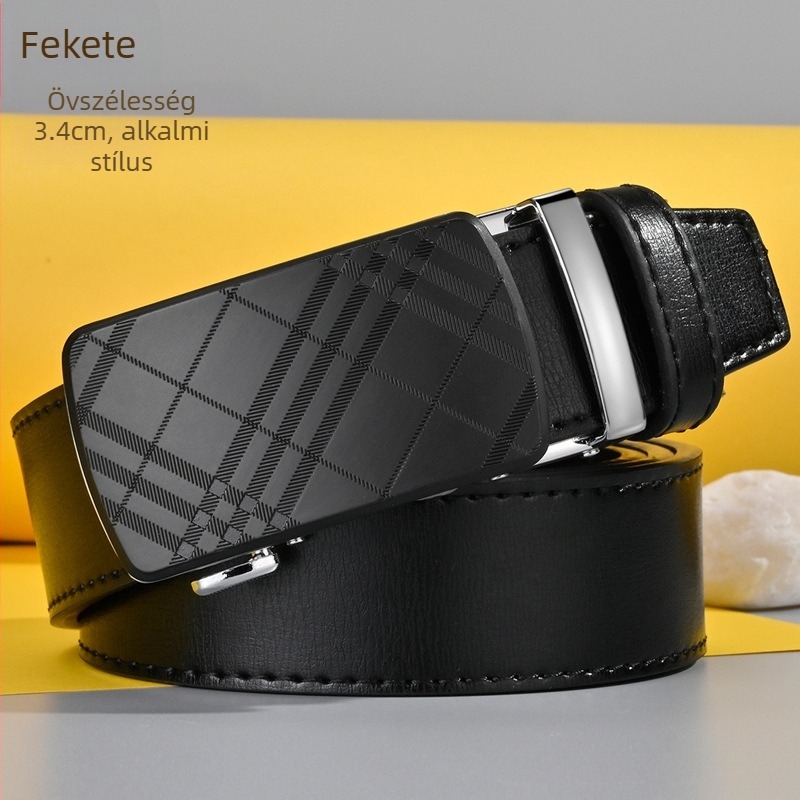 Férfi öv automata csattal, fehér, kockás mintázat, bőr, letisztult dizájn